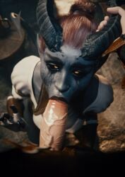 1boy 1girls 3d baldur's_gate_3 black_nails black_sclera blowjob blue_skin boob_window cleavage detailed_background dungeons_and_dragons eyes_rolling_back fellatio female fingerless_gloves gloves glowing_eyes hetero horn_grab horns kneeling lakrissa light-skinned_male light_skin long_fingernails long_hair long_nails looking_at_viewer looking_up looking_up_at_viewer male male/female medium_breasts oral oral_penetration oral_sex orange_eyes penis pointy_ears ponytail red_hair sharp_fingernails sharp_nails son_umbasa straight tail tavern tavern_background tears tiefling