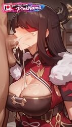 1boy 1girl 2026 ai_generated artist_name beidou_(genshin_impact) blowjob blowjob_face blush boobs breasts bust chest cleavage cock cum cum_in_mouth cum_on_body cum_on_breasts dick ejaculation erection fellatio fur_trim genshin_impact hetero hi_res high_quality highres licking long_hair multicolored_hair nude oral oral_sex patreon patreon_username penis pinkname red_hair sucking tits uncensored watermark