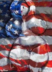 1girls 4th_of_july american_flag belly camouflage curvy duffmox huge_breasts inverted_nipples meccha_chameleon navel nervous nude plump sagging_breasts signature solo sweatdrop thick thick_thighs