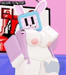 1girls 2026 3d artist_name breasts breasts_out bunny_girl furry melanie_(regretevator) rabbit_girl regretevator roblox tv_head watermark zaduworkz