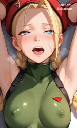 ai_generated blonde_hair blue_eyes blush cammy_white embarrassed fit fit_female leotard mature_female paid_reward_available patreon petite sebassart sexy slim_waist street_fighter thick_thighs thin_waist tight_clothing tight_fit