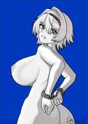 1girls alternate_version_at_source alternate_version_available arms_behind_back artist_request ass big_breasts bottomless breasts female female_only girls'_frontline girls'_frontline_2:_exilium gritted_teeth handcuffed handcuffs large_breasts limited_palette looking_at_viewer naked nikketa_(girls'_frontline_2) nipples nude short_hair sideboob topless variant_set vsk-94_(girls'_frontline)