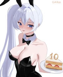 blue_eyes bunnygirl_outfit rwby weiss_schnee white_hair