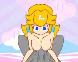 1boy 1girls 1up 1up_sex animated anon bed blinking blonde_hair blue_eyes breasts clouds cum female grey_skin indoors long_hair male mario_(series) minus8 nintendo nipple_pinch nipples nude on_bed open_mouth paizuri penis princess_peach super_mario_bros. tagme unseen_male_face wide_eyed