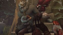 2017 2_fingers 3d anal anal_sex animated anthro balls blue_fur chair_position erection eye_patch eyewear fangs feline forest from_behind_position fur furry humanoid ictonica league_of_legends lion male mammal open_mouth outdoors penetration penis red_hair rengar riot_games sex sitting tree troll trundle uncensored white_hair yaoi