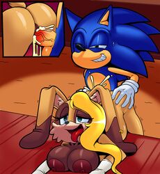 big_breasts big_penis breasts cum cum_in_pussy cum_inside escopeto exposed_torso female footwear handwear hedgehog lagomorph male mammal mostly_nude penis rabbit sonic_(series) sonic_the_hedgehog superbunnygt