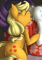 2017 anus applejack_(mlp) ass atane27 blonde_hair closed_eyes cunnilingus cutie_mark dock duo earth_pony equine female friendship_is_magic hair horse inside long_hair mammal my_little_pony oral pony pussy rarity_(mlp) sex smooth_skin tongue tongue_out vaginal_penetration yuri