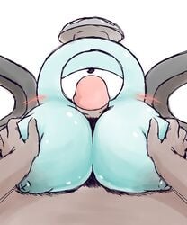 big_breasts blush breasts edit female interspecies kaceuth magnemite metal nintendo one-eyed paizuri penis pokemon pokephilia sex uncensored