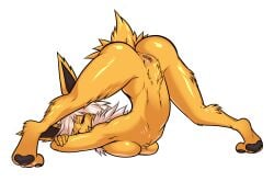animal_ears anthro anthrofied arched_back bakuhaku breast_squish eeveelution female huge_ass jack-o_pose jolteon pokemon pokemon_(species) presenting_hindquarters presenting_pussy red_eyes short_tail tail toe_beans toe_claws yellow_fur