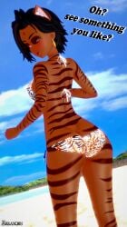 1girls arrancon bikini bikini_bottom bikini_top black_hair black_hair_female cat_ears dark-skinned_female faunus rwby sienna_khan solo_female sunglasses