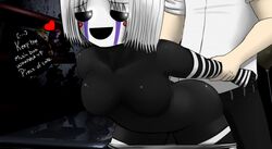 animatronic arm_warmers ass black_body clothed clothing datfurrydude five_nights_at_freddy's five_nights_at_freddy's_2 from_behind_position glowing glowing_eyes hair human humanoid legwear machine mammal marionette_(fnaf) nude panties panties_down pants puppet_(fnaf) red_cheeks robot sex smile stockings striped striped_legwear striped_stockings stripes underwear video_games white_hair