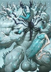 1boy ai_generated bara barazoku cock cum gay male male_focus male_only marvel marvel_comics marvel_rivals monster muscular muscular_male penis snow_symbiote_venom solo venom venom_(marvel) venom_(marvel_rivals) yaoi