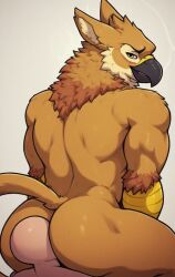 2boys ai_generated anthro anthro_on_human ass avian beak between_ass between_buttocks big_ass bird dominant dominant_male domination duo facesit facesitting feathers furry furrypornaddiction gay gryphon human human_on_anthro larger_anthro larger_male male male/male male_only muscular muscular_back muscular_male size_difference smaller_human smaller_male tail tan_skin