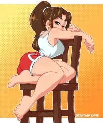1girls 2025 2026 artist_name bare_breasts bare_legs bare_shoulders barefoot big_breasts breasts breasts_bigger_than_head brown_eyes brown_hair butt_focus casual casual_exposure casual_nudity chair chair_position fatal_fury feet feet_fetish feet_together feet_up female female_only hair_tie human human_only king_of_fighters large_breasts legs legs_together light-skinned_female light_skin looking_at_viewer mai_shiranui nipples nipples_visible_through_clothing one_eye_closed only_female patata_dave pinup_pose ponytail questionable red_shorts seductive seductive_eyes seductive_look seductive_pose seductive_smile sexy sexy_body sexy_female shorts simple_background sitting_on_chair sole_female soles_fetish solo solo_female street_fighter street_fighter_6 thick_ass thick_hips thick_legs thick_thighs toes toes_scrunch