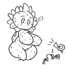 big_breasts breasts female flora_fauna fludd freckles great_sunflower heart human male mammal mario mario_(series) monochrome nintendo plant pussy slightly_chubby super_mario_sunshine thick_thighs unknown_artist wet wide_hips