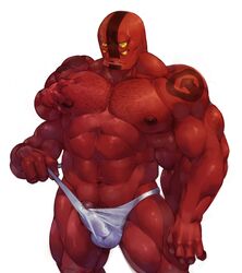 1boy 4_eyes abs alien ben_10 body_hair chest_hair clothing erection fourarms humanoid_penis male male_only multimedia_(artist) muscular muscular_male penis precum solo solo_male standing underwear