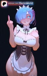 1girls 2026 ai_generated artist_name blue_eyes blue_hair blue_nails breasts bust chest cum electroworld female hair_ornament hair_over_one_eye hi_res high_quality high_resolution highres maid maid_headdress nail_polish patreon patreon_username re:zero_kara_hajimeru_isekai_seikatsu rem_(re:zero) ribbon short_hair smile solo stable_diffusion thighhighs watermark x_hair_ornament