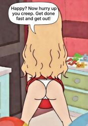 ai ai_art ai_generated ass big_ass big_butt blonde_hair red_dress round_ass round_butt share_my_story white_panties