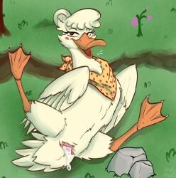 anatid animal_genitalia anseriform avian beak bird blush bodily_fluids cloaca cum cum_inside duck female feral genital_fluids genitals hi_res narrowed_eyes solo urefunest wings