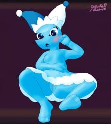 anthro barefoot blush breasts deltarune faeriesheep feet female genitals hi_res looking_at_viewer mizzle_(deltarune) solo surprised undertale_(series) vulva