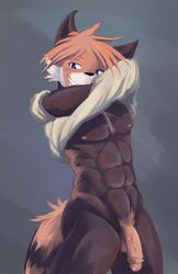 2017 anthro blush clothing fur hair looking_at_viewer male male_only mammal nude owen_(repeat) penis red_panda repeat_(visual_novel) shirokoi simple_background smile solo undressing