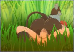 anthro cowgirl_position dominant duo female female_anthro from_front_position generation_4_pokemon grass hi_res human interspecies luxray male mammal nintendo on_bottom on_top outside outside_sex plant pok-zone pokemon pokemon_(species) pokephilia rei_(pokemon) sex