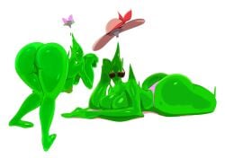 2girls alien ass ben_10 big_ass bikini breasts cartoon_network clothing dat_ass eyewear female female_only genitals goo_creature goo_humanoid goop_(ben_10) green_body green_eyes high_res huge_ass humanoid looking_at_viewer looking_back lying lying_down lying_on_stomach nipples nude on_stomach polymorph_(ben_10) pussy riipley simple_background summer_hat sunglasses swimwear tagme white_background