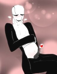 aroused aroused_face bald black_coat black_eyes black_mouth black_pants black_penis blush blush_lines blush_on_skin bodily_fluids chat_bubble clothed cracked_skull embarrassed gaster glistening_genitalia heart heheheha holding_belly hole_in_hand lifted_shirt lifted_sweater long_coat male male_pred pleasured precum red_blush round_belly saliva_trail simple_background sitting sitting_on_nothing small_prey soft_vore soul_(deltarune) soul_(undertale) spr_mysteryman spr_mysteryman.png steamy_breath steamy_penis sweat_on_face sweating sweet tall tall_male tentacle_penis turtleneck_sweater vore vore_belly w.d._gaster w.d._gaster_(gasteritis) white_skin white_turtleneck_sweater wholesome wholesome_vore