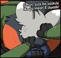 2025 2d_animation ambiguous_gender anal animated anthro artist_name ass black_body black_border black_fur bodily_fluids border bottomwear bottomwear_down clothed clothed_anthro clothing dated digital_media_(artwork) dipstick_ears ear_markings english_text face_in_ass forced forced_rimming fur generation_5_pokemon generation_7_pokemon grey_body grey_fur group hand_on_head hands_behind_back male male_only minccino multicolored_ears nintendo oral pants pants_down partially_clothed pixel_(artwork) pixel_animation pokemon pokemon_(species) profanity raised_tail rape red_body red_fur restrained_arms rimming sex sweat tail text torracat trio white_body white_fur zandermanith