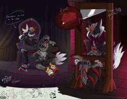 anal anal_sex animal_genitalia animal_penis anthro armor balls black_body bodily_fluids boots bottomless bottomless_anthro bottomless_male bound canid canine canine_genitalia canine_penis canis chair clenched_teeth clothed clothing crown cum digital_media_(artwork) dripping duo english_text erection eulipotyphlan execution footwear forced foxenish from_front_position fur furniture genital_fluids genitals gloves guillotine hair half-closed_eyes half-erect hands_behind_back hands_tied hands_tied_behind_back handwear headgear headwear hedgehog helmet heterochromia hi_res imminent_death infinite_(sonic) infinite_the_jackal internal internal_anal jackal leaking_cum lipsticking lying male male/male male_penetrated male_penetrating male_penetrating_male male_rape male_raped male_raping_male mammal medieval_armor medieval_clothing narrowed_eyes on_back penetration penile penile_penetration penis penis_tip precum precum_drip rape sega sex shadow_the_hedgehog sheath shoes sir_lancelot_(sonic_and_the_black_knight) smile sonic_(series) sonic_and_the_black_knight sonic_forces sonic_storybook_series sonic_the_hedgehog_(series) speech_bubble spread_legs spreading standing standing_sex tail teeth text throne toodamncycle topwear