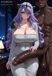 1boy abs ai_generated artist_name bangs blurry_background blush breasts camilla_(fire_emblem) cleavage closed_mouth clothed_female_nude_male clothing collarbone completely_nude covered_navel covered_nipples curvy dark-skinned_male dark_skin dongtan_dress dress erection eyes_visible_through_hair female fingernails fire_emblem girthy_penis gumroad_username hair_over_one_eye hand_on_another's_shoulder headwear horns huge_breasts huge_cock impossible_clothes impossible_dress indoors interracial lamp large_breasts large_penis large_testicles long_dress long_fingernails long_hair long_sleeves looking_at_penis looking_at_viewer male meme_attire mole mole_on_breast muscular muscular_male night night_sky nude patreon_username pectorals penis penis_grab precum precum_drip purple_eyes purple_hair shiny_clothes short_hair shrug_(clothing) skin_tight skindentation sky smile standing straight taut_clothes taut_dress testicles thighs tiara tight_clothes tight_dress vantawaifu veins veiny_penis very_dark_skin very_long_hair wavy_hair wet_dress white_dress wide_hips window