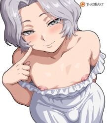 1boy 1femboy ai_generated arm_behind_back blush blush_lines bulge dark_souls dark_souls_3 dark_sun_gwyndolin dress femboy finger_to_cheek fromsoftware light_smile male male_focus narrowed_eyes nipple_slip off_shoulder pink_nipples seductive seductive_gaze seductive_smile silver_eyes silver_hair solo solo_femboy solo_focus teasing thronart