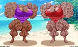 2girls abs atariboy biceps breasts dark_skin female muscles muscular muscular_arms muscular_female muscular_legs muscular_thighs pecs