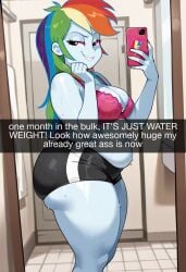 ai_generated ass ass_focus bbw booty_shorts bra daballsman equestria_girls fat fat_ass gym_clothes gym_shorts gym_uniform hotpants illustrious_(stable_diffusion) my_little_pony overweight rainbow_dash_(mlp) solo wide_hips