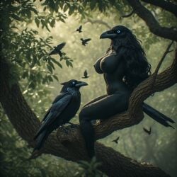 ai_generated birds fantasy forest magic raven