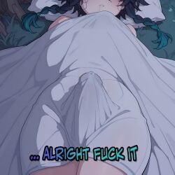 1boy absurd_res absurdres ai_assisted ai_generated bed_sheet black_hair blanket blue_hair blush braid bulge drooling english_text erection erection_under_clothes gradient_hair grass hi_res high_resolution highres huge_cock lying male_focus male_only minjad multicolored_hair on_back only_male otoko_no_ko pillow saliva sleeping solo solo_male stable_diffusion twin_braids under_covers veiny_penis venti_(genshin_impact)