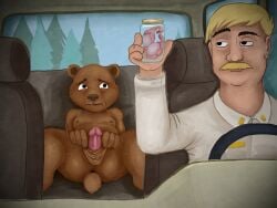 4:3 alex_milky_01 anthro anus balls_in_a_jar bear blonde_facial_hair blonde_hair blonde_mustache brickleberry brown_bear brown_body brown_fur car castration clothing cock_and_ball_torture collared_shirt comedy_central container dress_shirt eunuch exposed_testicle facial_hair fur genital_mutilation genital_torture genitals hair hi_res holding_object human inside_car inside_vehicle jar light_body light_skin male male_anthro male_human malloy_(brickleberry) mammal moustache mutilation narrowed_eyes nipples penis plant scut_tail severed_testicles shirt short_tail steering_wheel tail topwear tree ursine vehicle woody_johnson