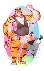 absurd_res alpha_channel anthro balls barazoku betatralk duo epic_games exhibitionism fortnite front_view genitals hi_res male male_anthro male_only oscar_(fortnite) outside penis tralk_rymohr wendell_(fortnite)