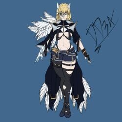 abs athletic_female blonde_hair child_bearing_hips hotpants large_breasts mask oc underboob