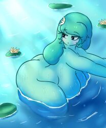 1girls alien_girl arms_out ass big_ass big_breasts big_butt breasts breasts_out female female_focus female_only frog frog_girl giantic_ass green_skin large_ass large_breasts looking_back naked naked_female pond skittydrawings thick_thighs water_drop wet wet_skin