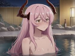 ai_generated echidna_(yuusha_yamemasu) female horns long_hair long_legs morpholi onsen pink_hair slender_body slender_build slender_legs slender_waist small_breasts solo solo_female tagme thin_female thin_waist very_long_hair yuusha_yamemasu