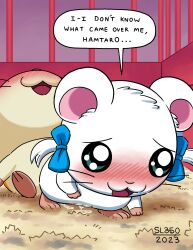 2023 absurd_res after_sex belly big_ears bijou_(hamtaro) biped bipedal_feral black_text blue_bow_tie blush blush_lines blushing_profusely bodily_fluids bow_tie cage cheek_tuft chibi cricetid cum cum_in_vagina cum_inside cum_leaking_out_of_pussy cum_on_ground dated dialogue duo english_text facial_tuft feet female feral fur genital_fluids genitals green_eyes hair hamster hamtaro hamtaro_(series) head_tuft hi_res leaking_cum looking_up lying male male/female mammal on_back open_mouth open_smile orange_body orange_fur pink_feet pink_hands pink_inner_ear pink_nose post_nut_clarity rodent sex signature simple_background sl350 smile sparkles sparkling_eyes speaking_to_another speech_bubble tan_arms tan_belly tan_body tan_fur tan_head text tied_hair tongue tuft underlined_text vulva whiskers white_arms white_belly white_body white_ear white_face white_fur white_hair white_head white_speech_bubble white_tuft white_vulva