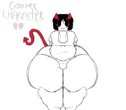 1boy arms_behind_back big_ass big_ass_(male) big_pupils black_hair bottom_heavy bottom_heavy_femboy broken_heart bulge demon demon_horns demon_tail emoji evil_margan fat_ass femboy halodouble horns oc original_character red_eyes red_fangs red_horns red_tail simple_background smile smile_at_viewer smiley_face smiling smiling_at_viewer solo solo_focus solo_male standing staring_at_viewer tagme tail text thicc thick thick_ass thick_legs thick_thighs white_body white_skin