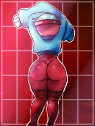 1girls arms_up ass ass_focus back_view big_ass blurrice_(artist) bottomless curvy dandy's_world gigi_(dandy's_world) red_body roblox solo_female