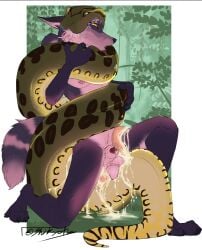 2_penises absurd_res anal animal_genitalia animal_penis anthro anthro_on_feral asphyxiation bodily_fluids canid canine coiling cum duo ejaculation feral feral_penetrating fox fur genital_fluids genitals head_first hemipenes hi_res male male/male mammal multi_genitalia multi_penis penetration penis pink_body pink_fur questionable_consent reptile saliva scalie sheath shikyotis simple_background skii_(character) snake swallowing vore zoophilia