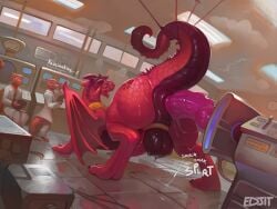 4:3 anal anal_sex anthro anus ass balls clothing coat dildo dildo_in_ass dildo_insertion dragon edjit feral fucking_machine genitals group lab_coat machine male membrane_(anatomy) membranous_wings multicolored_body mythological_creature mythological_scalie mythology object_in_ass penetration quadruped red_body scalie sex_toy sex_toy_in_ass sex_toy_insertion tail thick_thighs topwear trio wings
