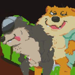 2boys anal anal_sex animated anthro boarball bob_(maychin) bob_(taz-mania) cum cum_in_ass cum_inside furry gay hugh_(taz-mania) male male_only maychin penetration penis pixel_art sex tasmanian testicles yaoi