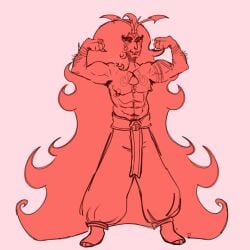 beast body_hair burning_spice_cookie cookie cookie_run cookie_run_kingdom flexing_arms flexing_bicep long_hair muscular muscular_male shirtless_male smirk