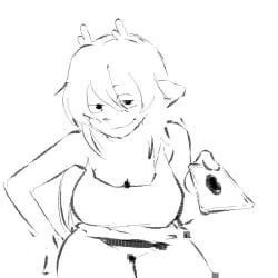 animated anthro antlers bouncing_breasts breast_jiggle breasts card cleavage deer hand_on_hip jiggle large_breasts leaning_forward looking_at_viewer looping_animation monochrome no_pants panties smekbo smile smiling_at_viewer smug tagme tank_top thighs video wife_beater