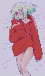 1boy androgynous blush clothed clothing embarrassed femboy femboy_only hoodie hoodie_only lio_fotia nervous petite petite_body petite_male pov promare questionable slim slim_male slim_waist solo suggestive suggestive_look suggestive_pose sweat twink